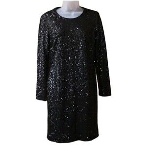 Maia Black Sparkly Sequin Long Sleeve Cocktail Party Dress Size 10 Glam Night